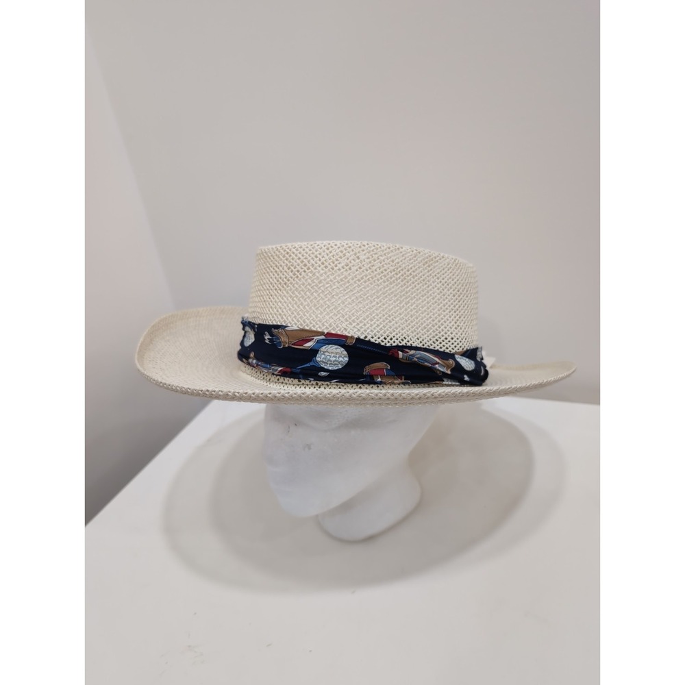 VTG Country Gentleman Straw Hat w/Golf Theme Cloth Band Made In USA One Size New